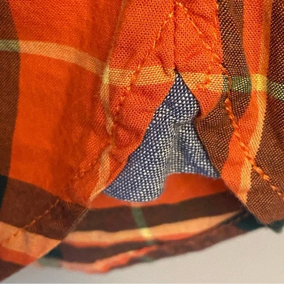 L.L. Bean Signature Slim Fit XL Button Down Orange Plaid - Picture 3 of 11